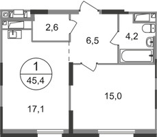 Планировка однокомнатной(квартира) площадью 45.4 квадратных метров в “ЖК Первый Московский”