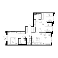 Планировка трехкомнатной(квартира) площадью 82 квадратных метров в “ЖК Онежский вал”