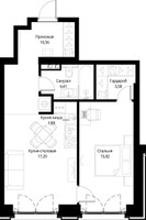 Планировка однокомнатной(квартира) площадью 53.55 квадратных метров в “ЖК Сити Бэй”