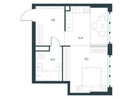 Планировка однокомнатной(квартира) площадью 36.9 квадратных метров в “ЖК Левел Южнопортовая”