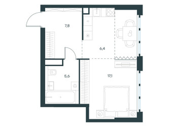 Планировка однокомнатной(квартира) площадью 36.9 квадратных метров в ЖК “ЖК Левел Южнопортовая”