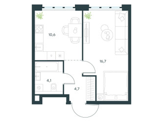 Планировка однокомнатной(квартира) площадью 36.1 квадратных метров в ЖК “ЖК Левел Южнопортовая”