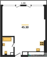 Планировка однокомнатной(квартира) площадью 44.7 квадратных метров в “ЖК River Park Кутузовский (Ривер Парк Тауэрс)”