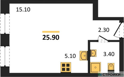 Планировка студии(квартира) площадью 25.9 квадратных метров в ЖК “ЖК Skolkovo ONE (Сколково Уан)”