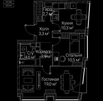 Планировка двухкомнатной(квартира) площадью 53.3 квадратных метров в “ЖК СЕЗАР БУДУЩЕЕ”