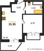 Планировка однокомнатной(квартира) площадью 31.95 квадратных метров в “ЖК ВОСТОК II”