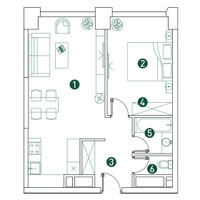 Планировка двухкомнатной(квартира) площадью 50.4 квадратных метров в “ЖК Вэри на Ботанической”
