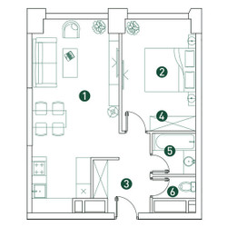 Планировка двухкомнатной(квартира) площадью 50.4 квадратных метров в ЖК “ЖК Вэри на Ботанической”