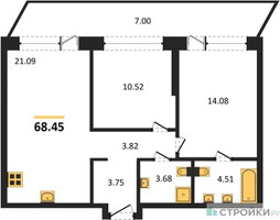 Планировка двухкомнатной(квартира) площадью 68.45 квадратных метров в “ЖК Forst (Форст)”