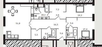 Планировка трехкомнатной(апартаменты) площадью 156 квадратных метров в ЖК “ЖК Carre Blanc”