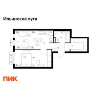 Планировка однокомнатной(квартира) площадью 42.5 квадратных метров в “ЖК Ильинские луга”