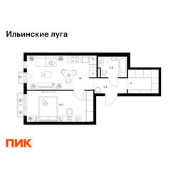 Планировка однокомнатной(квартира) площадью 42.5 квадратных метров в ЖК “ЖК Ильинские луга”