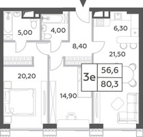 Планировка трехкомнатной(квартира) площадью 80.3 квадратных метров в “ЖК Will Towers (Вилл Тауэрс)”