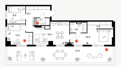Планировка трехкомнатной(квартира) площадью 95 квадратных метров в ЖК “ЖК Восточное Бутово”