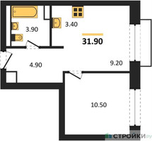 Планировка однокомнатной(апартаменты) площадью 31.9 квадратных метров в “ЖК Верейская 41”