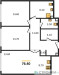 Планировка трехкомнатной(квартира) площадью 76.5 квадратных метров в “ЖК PRIDE (Прайд)”