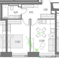 Планировка однокомнатной(квартира) площадью 41.3 квадратных метров в “ЖК Upside Towers (Апсайд Тауэрс)”