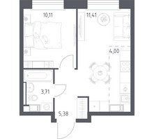 Планировка однокомнатной(квартира) площадью 34.61 квадратных метров в “ЖК ЭкоБунино (Южное Бунино)”
