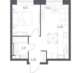 Планировка однокомнатной(квартира) площадью 34.61 квадратных метров в ЖК “ЖК ЭкоБунино (Южное Бунино)”