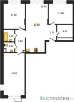 Планировка трехкомнатной(квартира) площадью 82.9 квадратных метров в “ЖК Wave (Вейв)”