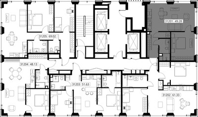 Планировка однокомнатной(квартира) площадью 49.3 квадратных метров в ЖК “ЖК SET (Сет)”