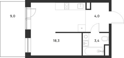 Планировка однокомнатной(квартира) площадью 28.4 квадратных метров в ЖК “ЖК Форевиль”