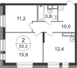 Планировка двухкомнатной(квартира) площадью 53.3 квадратных метров в “ЖК Первый Московский”