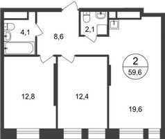 Планировка двухкомнатной(квартира) площадью 59.6 квадратных метров в “ЖК Первый Московский”