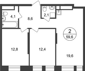 Планировка двухкомнатной(квартира) площадью 59.6 квадратных метров в ЖК “ЖК Первый Московский”