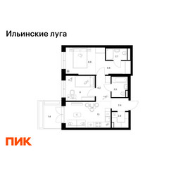 Планировка двухкомнатной(квартира) площадью 53.5 квадратных метров в ЖК “ЖК Ильинские луга”