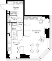 Планировка однокомнатной(квартира) площадью 46.68 квадратных метров в “Мультиквартал СИТИДЗЕН”