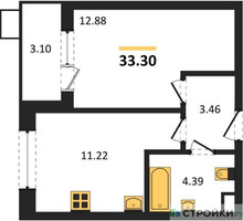 Планировка однокомнатной(квартира) площадью 33.3 квадратных метров в “Жилые кварталы Новое Пушкино”