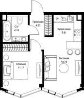 Планировка однокомнатной(квартира) площадью 36.13 квадратных метров в “Дом премиум-класса МИРА”
