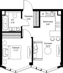 Планировка однокомнатной(квартира) площадью 36.13 квадратных метров в ЖК “Дом премиум-класса МИРА”