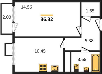 Планировка однокомнатной(квартира) площадью 36.32 квадратных метров в ЖК “ЖК Катуар”