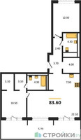 Планировка двухкомнатной(квартира) площадью 83.6 квадратных метров в “ЖК Равновесие”