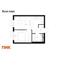 Планировка однокомнатной(квартира) площадью 32.1 квадратных метров в “ЖК Яуза Парк (Мытищи)”