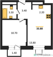 Планировка однокомнатной(квартира) площадью 33.8 квадратных метров в “ЖК Люберцы”