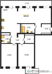 Планировка двухкомнатной(квартира) площадью 103.5 квадратных метров в ЖК “ЖК Первый квартал”