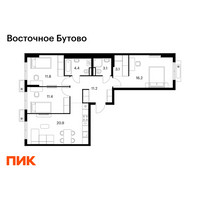 Планировка трехкомнатной(квартира) площадью 82.1 квадратных метров в “ЖК Восточное Бутово”