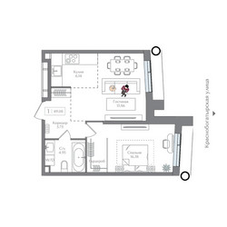 Планировка однокомнатной(квартира) площадью 49.08 квадратных метров в ЖК “ЖК Преображенская Площадь”