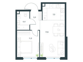 Планировка двухкомнатной(квартира) площадью 44.6 квадратных метров в “ЖК Левел Мичуринский”