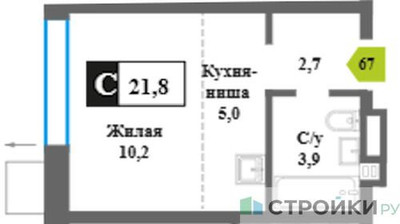 Планировка студии(квартира) площадью 21.8 квадратных метров в ЖК “ЖК Никольский квартал Отрада”