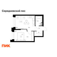 Планировка однокомнатной(квартира) площадью 38 квадратных метров в “ЖК Середневский лес”