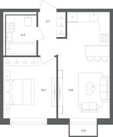 Планировка однокомнатной(квартира) площадью 36.8 квадратных метров в “ЖК Равновесие”