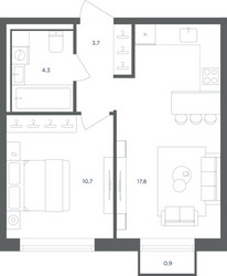 Планировка однокомнатной(квартира) площадью 36.8 квадратных метров в ЖК “ЖК Равновесие”