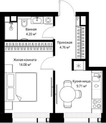 Планировка однокомнатной(квартира) площадью 32.75 квадратных метров в ЖК “ЖК Веер”