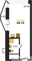 Планировка студии(квартира) площадью 24.71 квадратных метров в “ЖК Аметист”