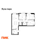 Планировка трехкомнатной(квартира) площадью 86.1 квадратных метров в “ЖК Яуза Парк (Мытищи)”