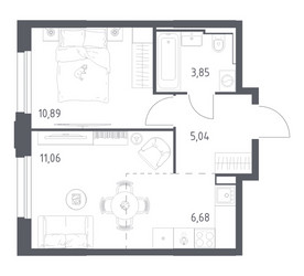 Планировка однокомнатной(квартира) площадью 37.52 квадратных метров в ЖК “ЖК Квартал Строгино”